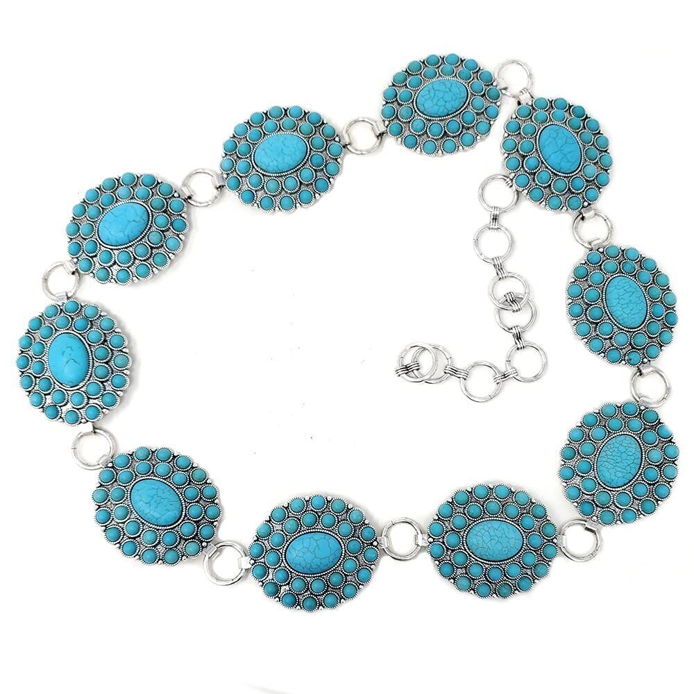 5519 Western Concho Fashion Stone Chain Belt Flower